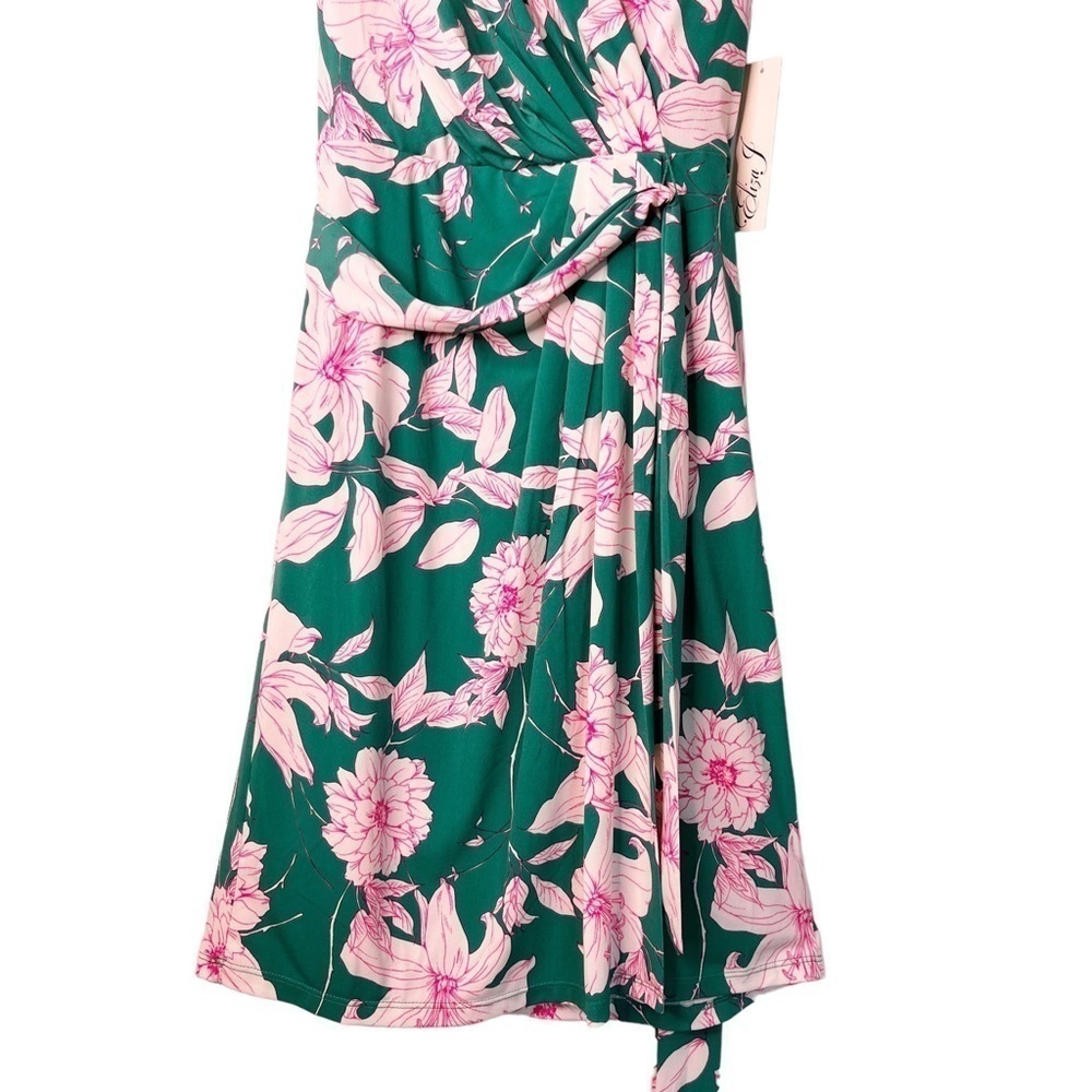 ELIZA J NWT Sleeveless Faux Wrap Tie Waist Dress Size 2 in Garden Floral Green - Picture 6 of 16